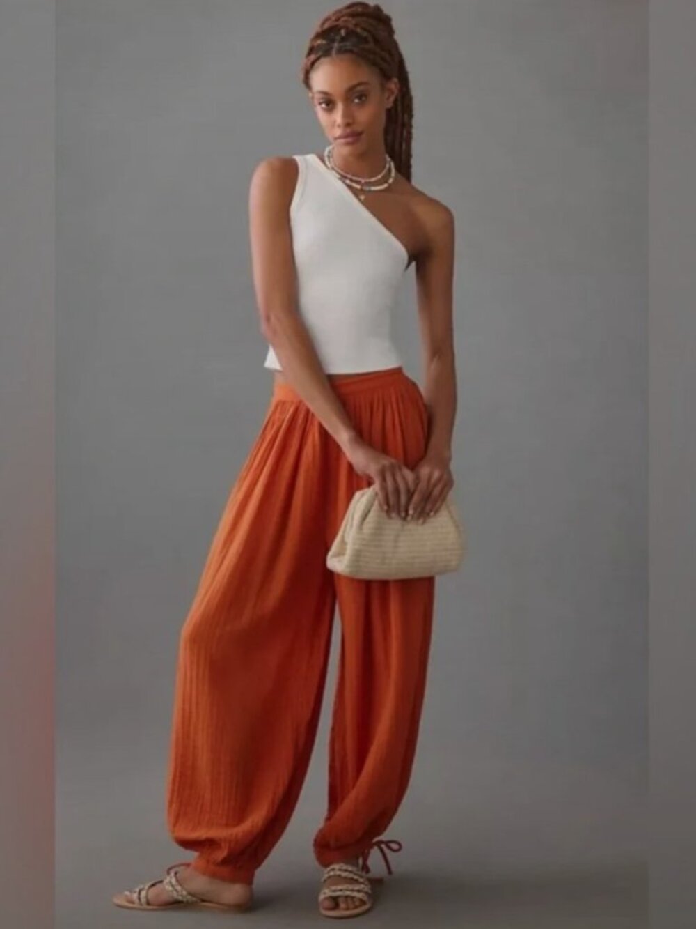 Anthropologie Women's Gauze Balloon Pants Orange 100% Cotton Boho Sz Small